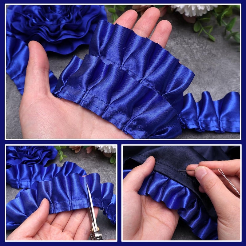 AIETSYEI Navy Ruffle Pleated Lace Trim Satin Ribbon Gather Ruffle Edge for Applique Sewing Crafts, Home Decoration - Image 3
